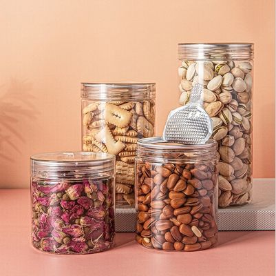500ml 600ml 750ml 1000ml 75*120 85*115 85*120 85*130 Transparent Clear PET Can Plastic Jar Top Screw Cap with Aluminum Easy Open Lids for Nuts  Pistachio