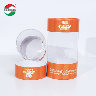 OEM Customized UV Gold Stamping Printing Cardboard Paper Tube Can Packaging with Clear PVC Window for Gift Toy Doll