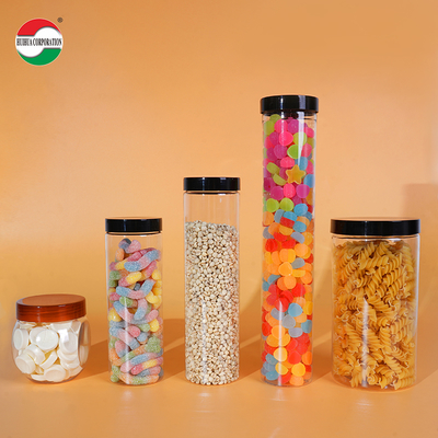Good Quality Food Grade Clear Plastic Cylinder Plastic Can PET Jar with Screw Top Cover for Soft Candy Food Cookie Noodles