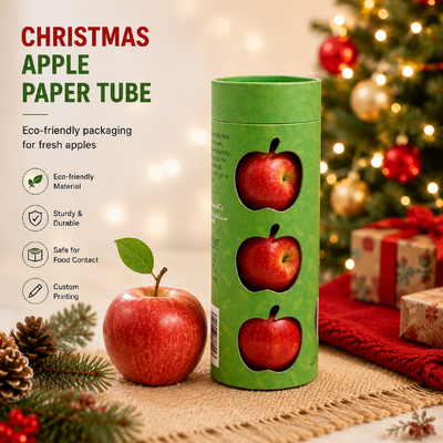 Christmas Apple Gift Packaging Custom Printed Paper Tube with Window Eco Friendly Fruit Packaging