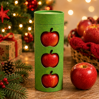 Christmas Apple Gift Packaging Custom Printed Paper Tube with Window Eco Friendly Fruit Packaging