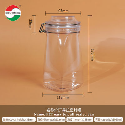 1080ML PET স্বচ্ছ PET প্লাস্টিকের বোতল সিলিন্ডার জার খাদ্য সামগ্রীর জন্য মুখবন্ধ ঢাকনা সহ স্টোরেজ সমাধান