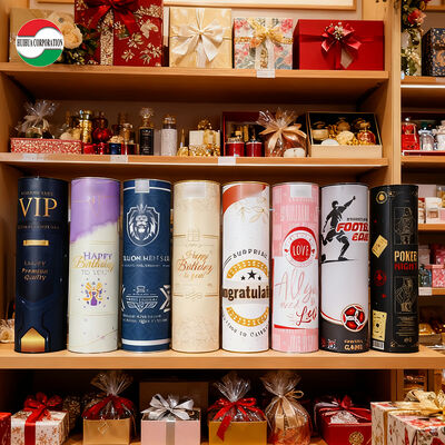 ওয়াইন গ্লাস বোতল বায়োডিগ্রেডেবল ক্রাফ্ট পেপার টিউব স্ন্যাকের জন্য মেটাল ঢাকনা সহ প্রিমিয়াম পাইকারি পরিবেশ বান্ধব সিলিন্ডার পেপার বক্স