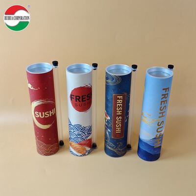 Custom Eco-Friendly Food Grade Craft Paper Sushi Push Pop Roll Packaging Cylinder Take-away Sushi Roll Tubes Hot Stamping Logo