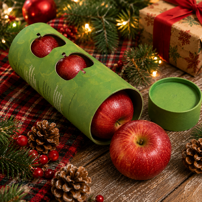 Christmas Apple Gift Packaging Custom Printed Paper Tube with Window Eco Friendly Fruit Packaging